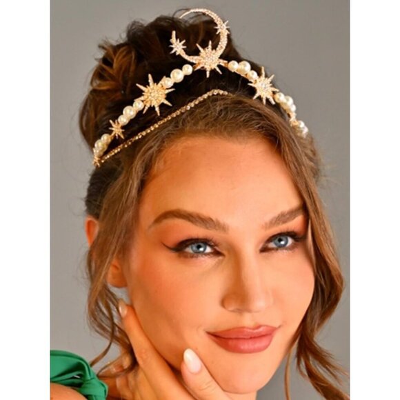 Moon Crown Headpiece Goddess Star Tiara Headband Gold Celestial for Women main image 4
